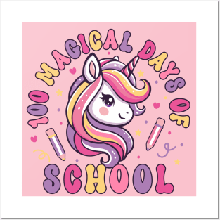 100 Days Of School 100 Magical Days Of School Cute Unicorn Posters and Art